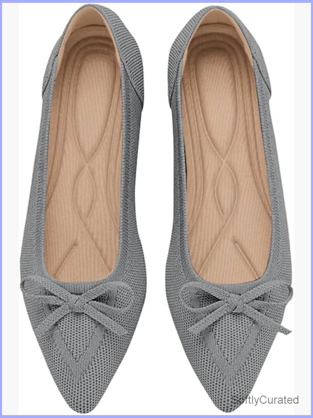 Women's Pointed Toe Bow Knit Ballet Flats Slip On Comfortable Dressy
